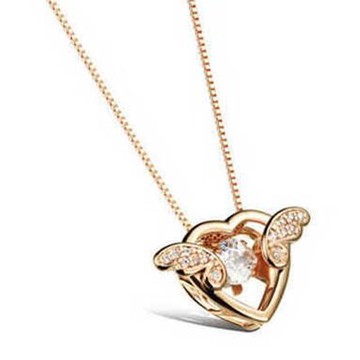 純銀項鍊 鍍18K金鑲鑽吊墜-時尚精緻愛心翅膀七夕情人節禮物女飾品2色73ck11【獨家進口】【米蘭精品】