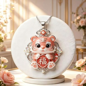 臺灣出貨⚡【可開發票】萌虎抱福吊墜琺琅彩生肖項鍊國潮本命年轉運禮物可愛卡通送閨蜜禮