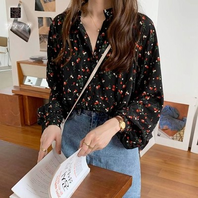 ブラウス レディース 花柄シフォンブラウス 30代 白 春 シャツ