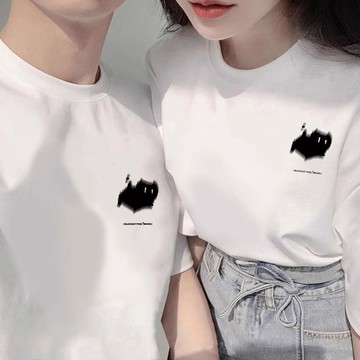 小貓 100%純棉休閒寬鬆港風T 厚磅T圓領棉質上衣 韓版短t驚嚇貓咪印花短袖t恤 大碼白色T恤女韓系上衣潮牌