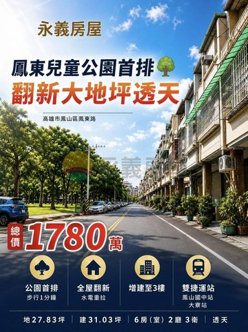 鳳東兒童公園首排翻新大地坪孝親透天｜高雄市鳳山區鳳東路