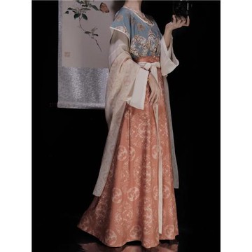 慕華原創【長寧郡主】漢服女唐制印花圓領衫唐褙子八破群日常套裝