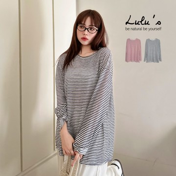 現貨66折/美式少女細橫紋微透寬鬆長袖上衣２色【A01250737】