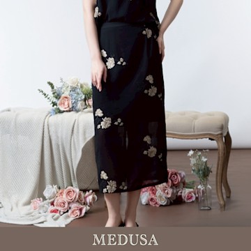 現貨【MEDUSA 曼度莎】典雅新中式亮片繡花網紗長裙（M-XL）｜網紗裙 長裙 小禮服裙款