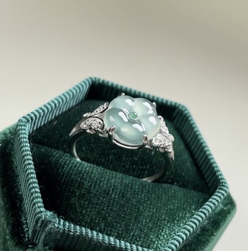 冰種藍水翡翠花花戒指 925純銀 | 天然翡翠A貨 | 送禮