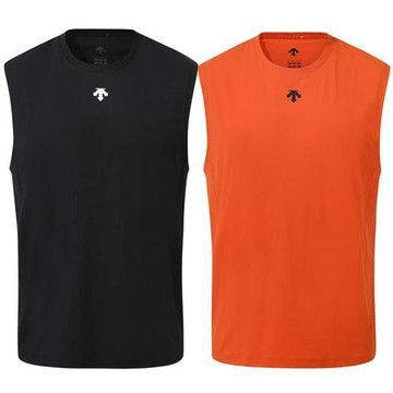 Descente 迪桑特 無袖背心 男裝 排汗 防曬 寬鬆 黑/橘 SR221TST42-BLK0/SR221TST42-ORG0