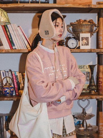 Loose-fit Crop Melange Logo Embroidered Sweatshirt [Pink] (MWXFWF901PKFR)
