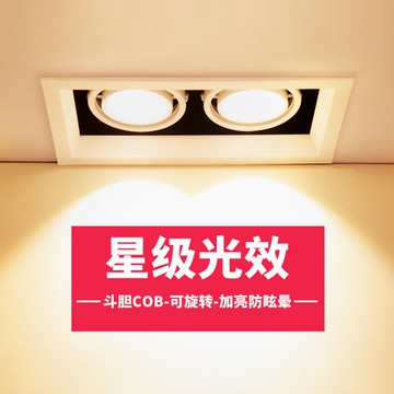 斗膽燈COB雙頭嵌入式射燈商用led天花燈聚光可調方形柵格燈筒燈