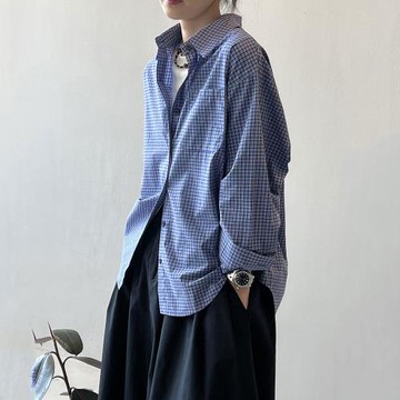 【nata】藍色格子寬鬆襯衫  M-L