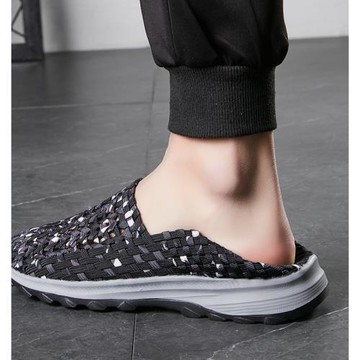一腳蹬編織涼鞋夏季大碼男女鞋軟底舒適中年父親鞋防滑老北京布鞋