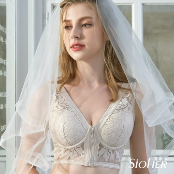 翦花蕾絲前拉鍊無鋼圈內衣 M-3L 膚色｜SiOHER熹歐禾