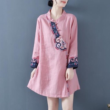 中國風改良旗袍上衣女2025初秋新款中式盤扣襯衫寬松長袖棉麻茶服