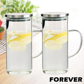 日本FOREVER 耐熱玻璃水壺 1L(手柄圓型款) 2入套組