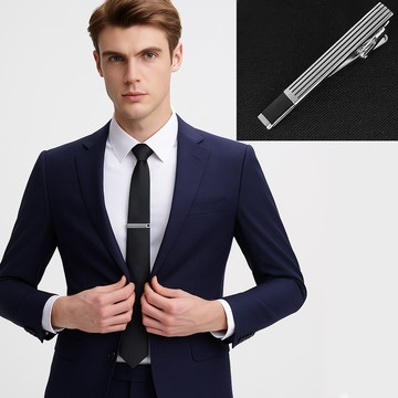 Laifuu.名流黑直5.5cm高檔領帶夾領夾