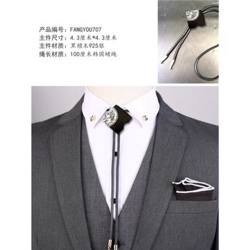 925純銀波洛領帶男韓版套裝襯衫領結黑紫檀木仿蜜蠟新郎結婚領繩