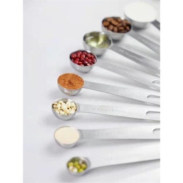 歐美簡約精油芳香手作烘焙DIY計量不銹鋼量勺玫瑰金木柄量勺套裝