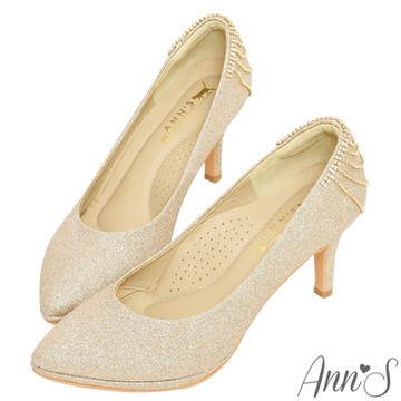 Ann’S魅力女神-後跟鑽石流蘇防水台尖頭婚鞋-8cm-金