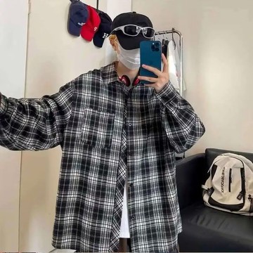 格子襯衫男 新款春秋新款日系復古痞帥高級感長袖襯衫