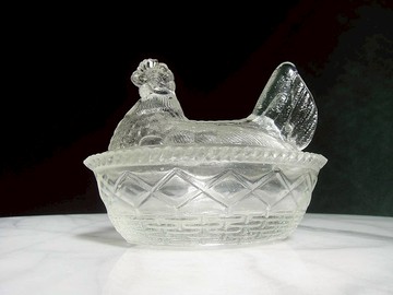 【老時光 OLD-TIME】早期二手台灣製母雞造型玻璃儲物罐