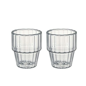 《HARIO》線紋雙層玻璃杯 2入組 300ml(HWS-4012-M)