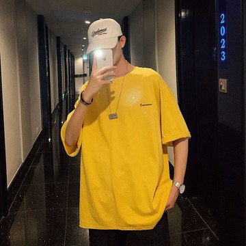 100%純棉港風短袖T恤男夏季潮流帥氣上衣服ins半袖寬鬆百搭打底衫