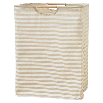 OAK&FIR 橡合杉地板 折疊手提布藝髒衣收納筐 橫條紋款  卡其色 + 白色  L(53 x 40 x 27cm)