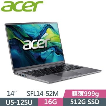 ACER Swift Lite SFL14-52M-531X 灰(Ultra 5-125H/8G+8G/512G SSD/WUXGA/14)