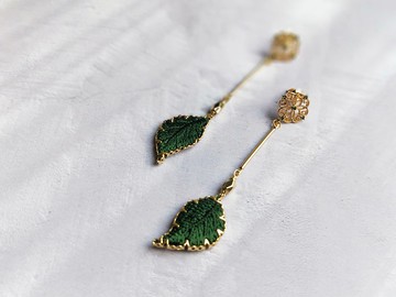 訂做 金甜葉 刺繡耳環