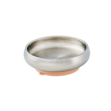 美國little.b - 316雙層不鏽鋼寬口麥片吸盤碗-暖暖橘-(碗*1, 吸盤*1)