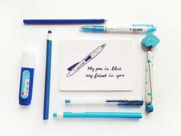 【♫友情之歌系列】My Pen is blue, my friend is you 歌詞 填色明信片