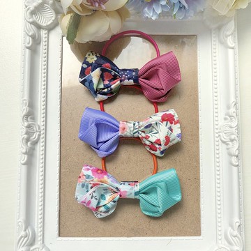 兒童小女孩蝴蝶結髮圈組-深色花卉