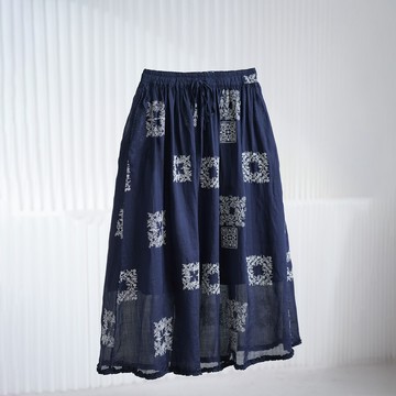 刺繡方框苧麻長裙029337