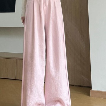 爆款直降價 女裝 工裝褲 長褲 高腰寬鬆直筒 休閒褲 霧霾藍奶芙西裝褲女夏季2026新款高腰顯瘦休閒寬鬆冰感垂感闊腿褲