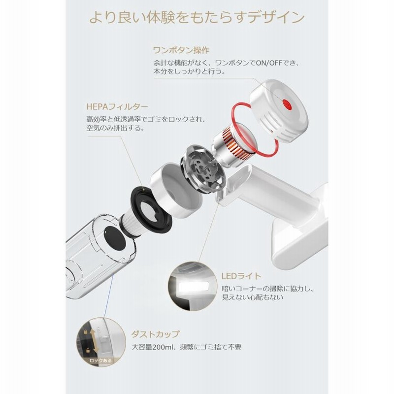 2つの使い方 コードレス掃除機 大容量ダストカップ