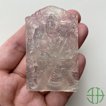 天然玉石岫巖玉白綠冰降龍玉關公吊墜毛衣鏈玉佩掛件項鏈墜件牌子