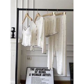 法式波點四件套睡衣帶胸墊一體純欲風吊帶家居服女款夏季2024新款