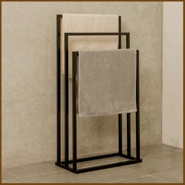 【ikloo】無印質感三桿毛巾架/浴巾架(黑)