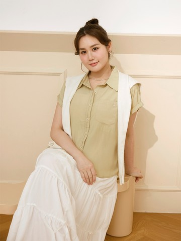 清薄微透膚造型短袖襯衫