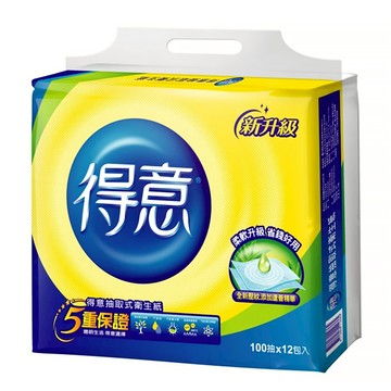 得意 連續抽取式花紋衛生紙 柔軟升級 細緻棉柔 400度高溫殺菌處理  12包  1袋