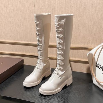 白色長筒靴2024新款秋冬小個子內增高不過膝厚底高筒騎士靴長靴女