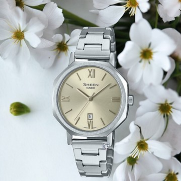 CASIO卡西歐錶  SHEEN 八角形設計 藍寶石水晶 女錶 指針錶-SHE-4554D-9A