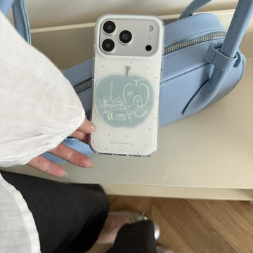 潮流新品白底藍蘋果插畫手機殼適用iPhone17promax防摔保護套