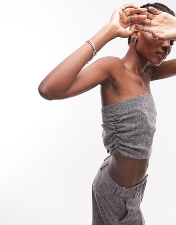 Topshop bandeau top with side gathers in grey marl