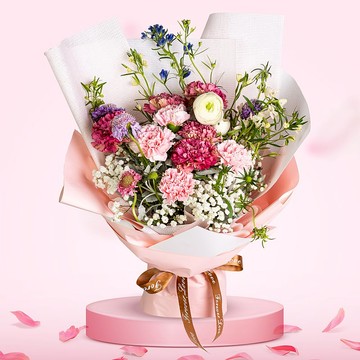 鮮花花束 (康乃馨9支、蟲蟲草、滿天星、小飛燕及其它襯花) GF00