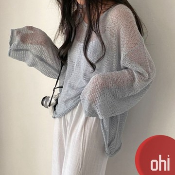【ohi】長袖套頭薄款針織外搭 防曬衫 夏季爆款薄款外搭罩衫 長袖針織防曬衫 女上衣 新款爆款 GCY7240