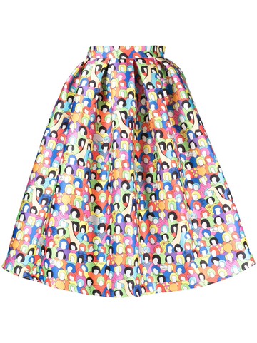 alessandro enriquez - pleated graphic-print midi skirt - women - Polyester - 40 - White