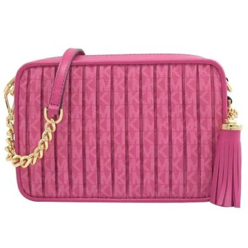 MICHAEL KORS JET SET CHARM 皺摺造型印花斜背方包.桃