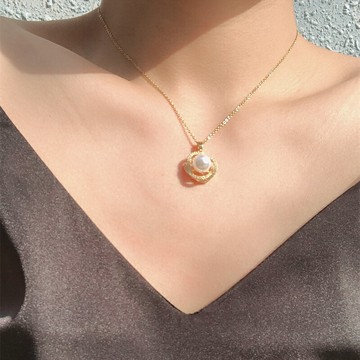 年新款14k金色法式復古珍珠項鏈女輕奢小眾氣質吊墜鎖骨鏈