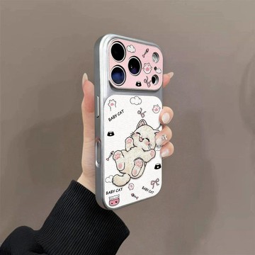 新款適用蘋果17PROMAX手機殼16/iPhone15PRO撒歡小貓14Plus13皮紋