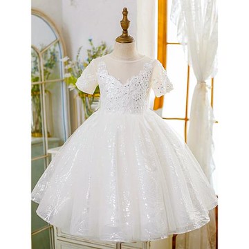 兒童禮服周歲公主裙花童婚禮小女孩白色婚紗女童鋼琴主持人演出服